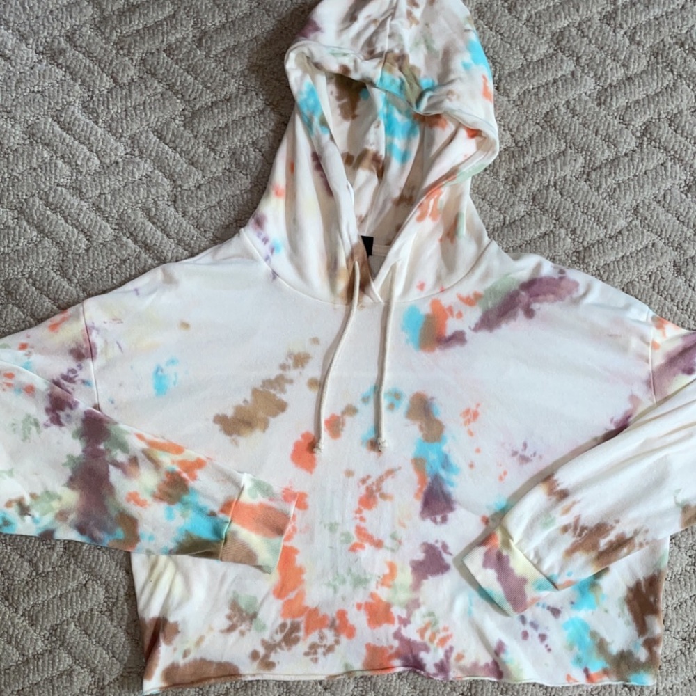 Tan Tie Dye Cropped Hoodie Sweatshirt - XXL